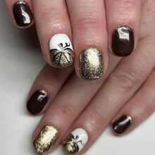 Halloween Press On Nails with Gold Glitter Pumpkin Design, Short Square Fake Nails 24Pcs for Women Ref: 5184