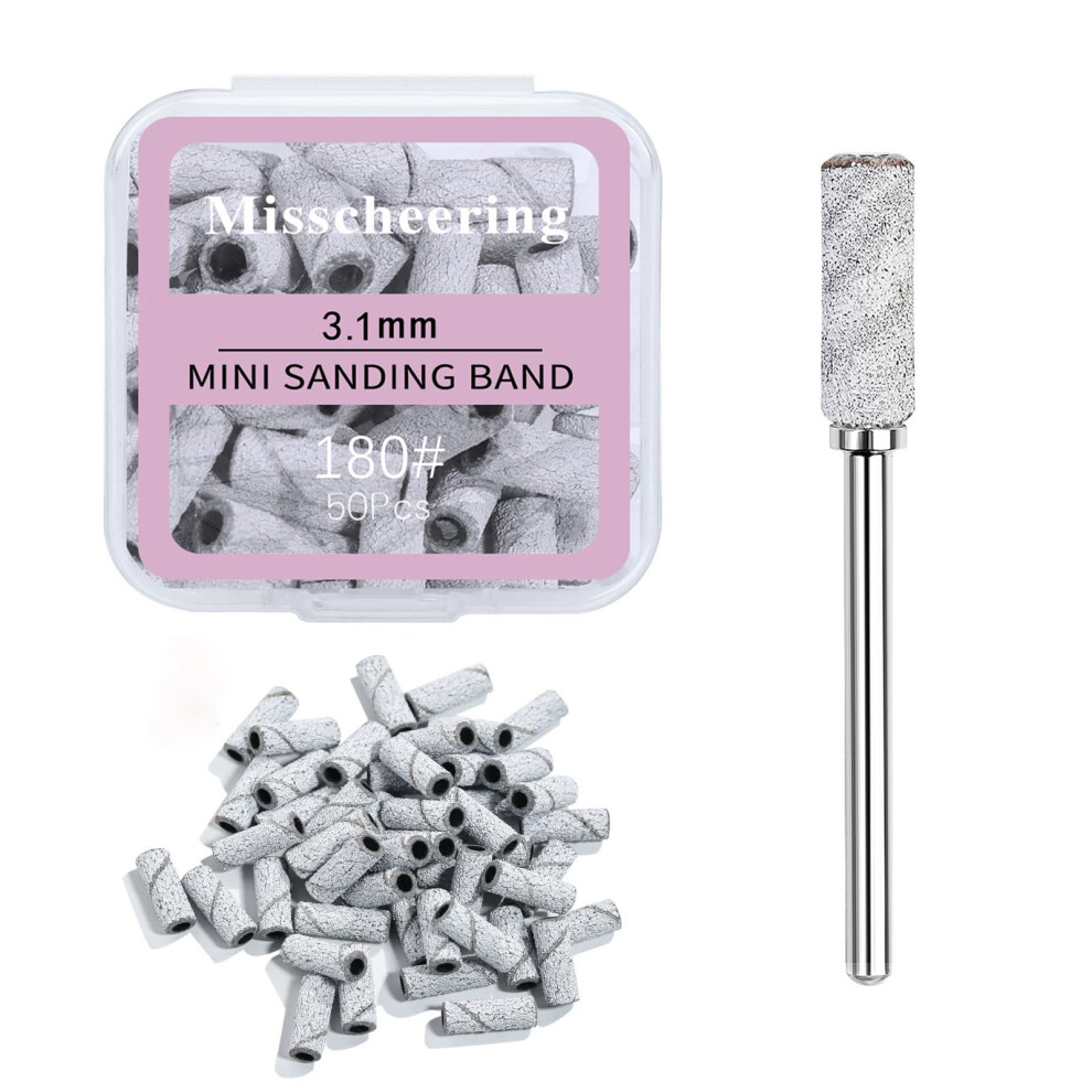 Nail Drill Sanding Bands 180 Grit with 3mm Mandrel and Bits Set for Acrylic Gel Manicure Pedicure