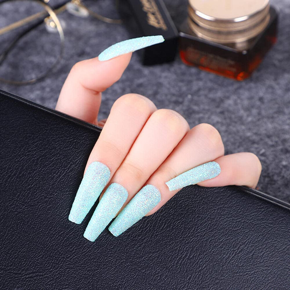 Extra Long Coffin Press on Nails with 3D Rhinestone Glitter, SalonQuality Gloss Finish