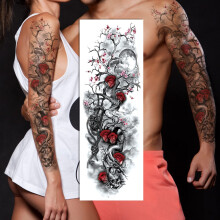 Temporary Tattoo Sleeve for Adults Waterproof Large Coverage Black Rose Full Arm Long Lasting