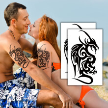 2 Sheets Waterproof Temporary Tattoos for Adults, Realistic Black Half Arm Long Lasting Tattoo Sleeves
