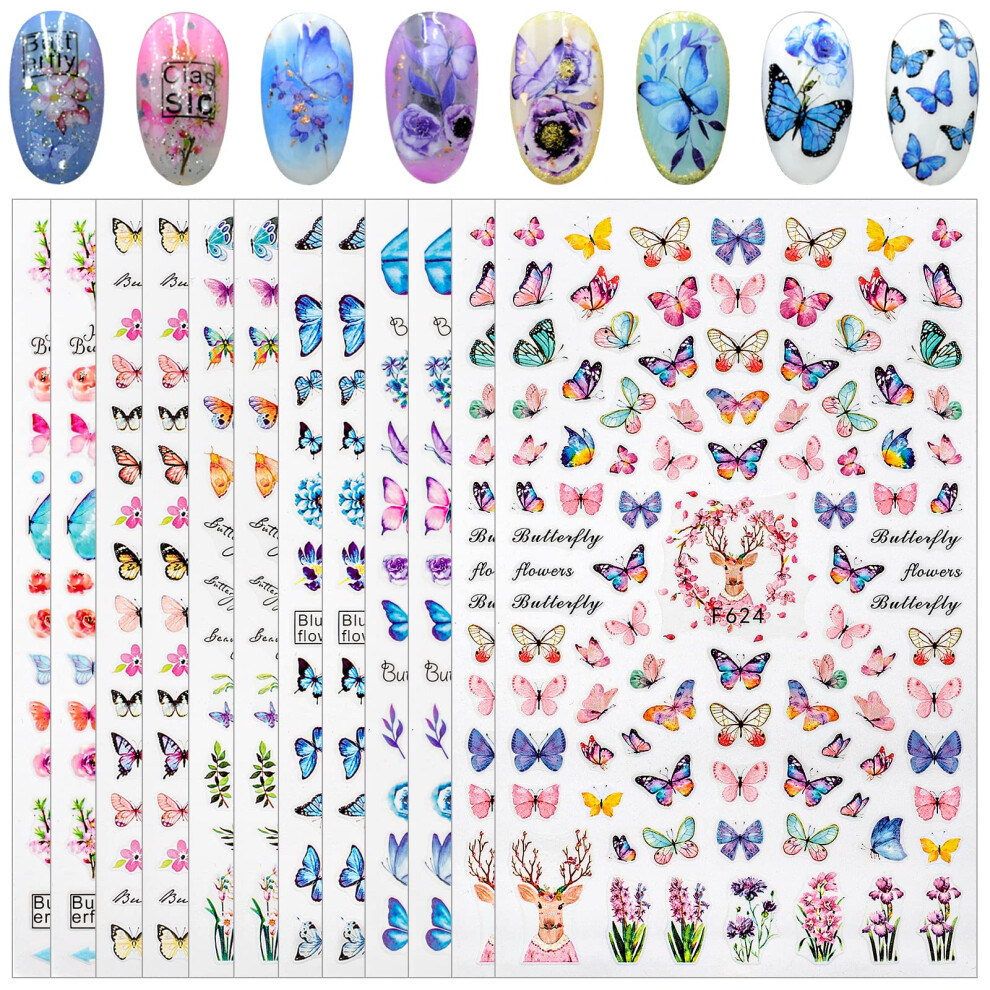 Butterfly Nail Stickers 12 Styles SelfAdhesive 3D Nail Art Decals for Manicure and Pedicure