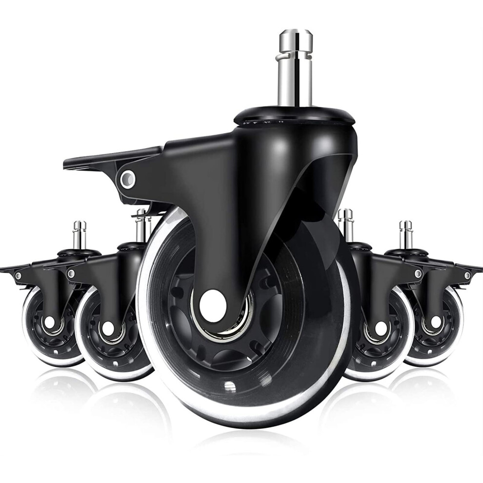 Office Chair Locking Caster Wheels With Brakes, 11Mm Stem, 5 Pack, Quiet For Hardwood Floors 9169991594644