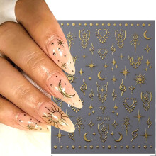 Nail Art Stickers 3D Self Adhesive Moon and Sun Decals Laser Gold Silver Rose Gold for DIY Manicure