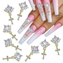 20 Pcs Gold Dangle Cross Nail Charms 3D Luxury Nail Accents for Acrylic Nails Decorations for Women