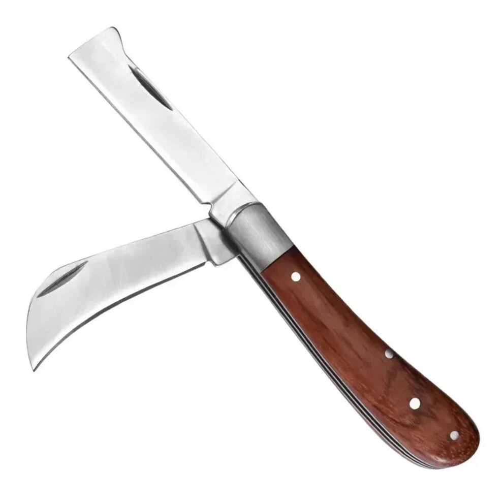Folding Grafting Knife For Fruit Trees, Stainless Steel Blade And Wooden Handle, Precise Cutting Tool 9073542594673