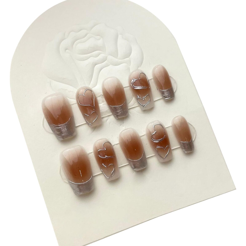 Press On Nails Heart Pattern French Tip False Nails for Women Handmade Set SalonStyle Finish