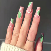 Chrome Medium Green Ballerina Press on Nails with Glue, Handmade Gel Fake Nails for Women