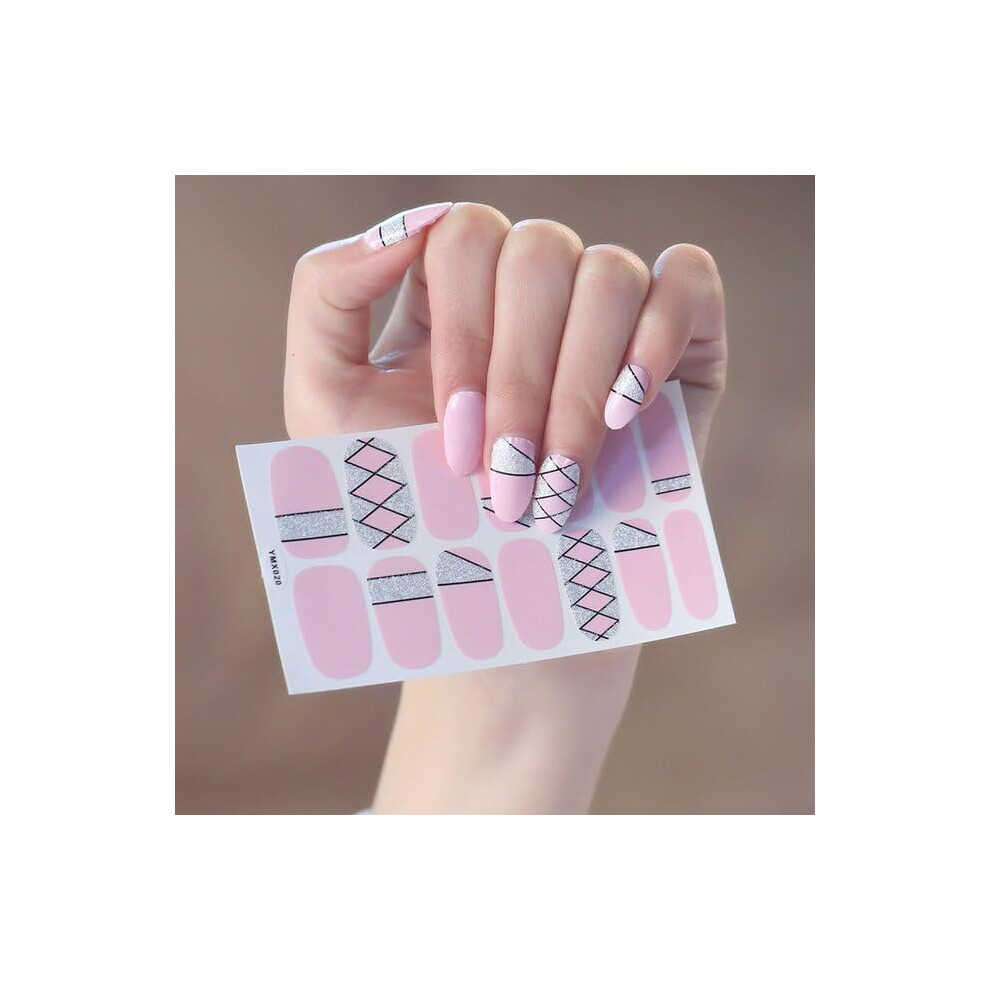 Glitter Nail Stickers Waterproof Longlasting Geometric Foil Wraps Full Cover Press On Decals YMX020