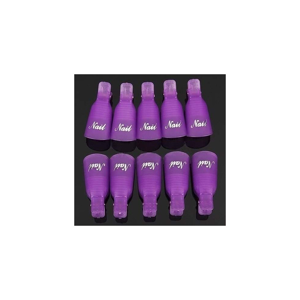 Purple 10Pcs Nail Polish Remover Clips For Gel Nails, Reusable Soak Off Caps With Fast Polish Removal