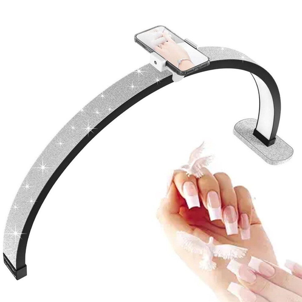 Light/Black Half Moon Nail Table Lamp With Touch Brightness Control, Led Beauty Salon For Eyelash Extension And Manicure,