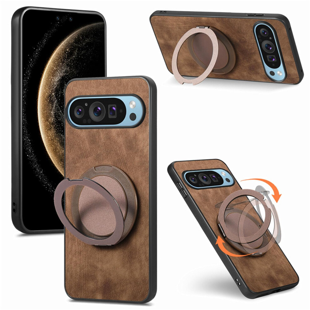 Magnetic Ring Case For Google Pixel 8 Pro, Shockproof Slim Cover With 360 Rotatable Kickstand And Car Mount Brown 9771547510352