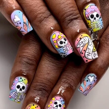 24 PCS Halloween Press on Nails Square Acrylic Fake Nails with Cute Ghost Design for Women