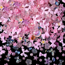 3D Nail Art Charms 400Pcs Pink Set with Pearls and Rhinestones for DIY Manicure Decorations