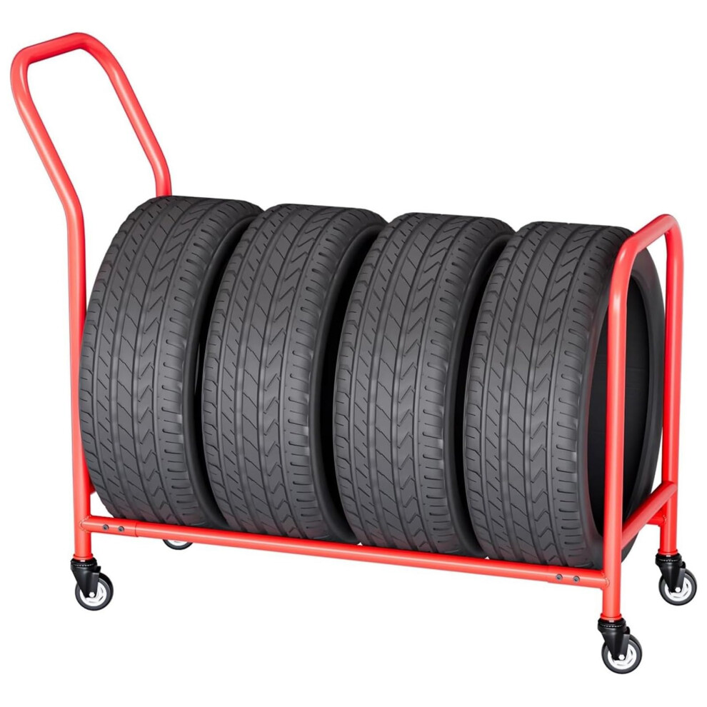 Rolling Tire Rack For Garage, HeavyâDuty Steel Frame With 360 Lockable Wheels, SpaceâSaving Design 43.3'X17.3'x41.7' 9092120411812