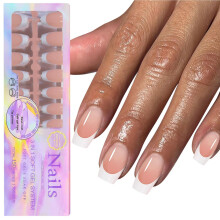 Medium Square Press On Nails White French Tip Soft Gel Skin Tone 150pcs 15 Sizes Reusable Set