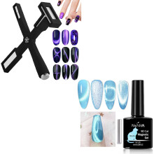 Jelly Blue 9D Cat Eye Gel Polish with 5 in 1 MultiPattern Magnetic Nail Art Tool Black
