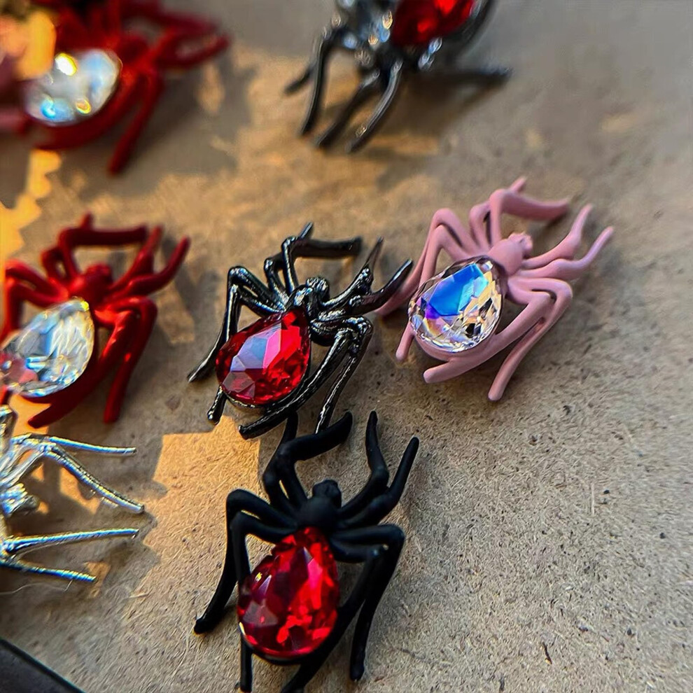 Black Halloween Spider Rhinestone Nail Charms 12Pcs Alloy Sparkling Gem Decorations For Halloween