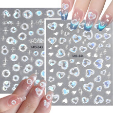 3D Heart Shape Nail Art Stickers with Ocean Bubbles, 2 Sheets SelfAdhesive Nail Decals