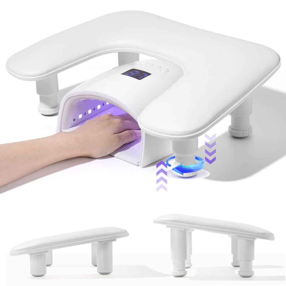 White Height Adjustable Ushaped Nail Arm Rest Pillow With Ergonomic 15 Incline For Salon Manicure (White)