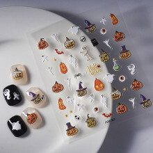 Halloween Nail Stickers 5D Gel Decals with Pumpkins and Ghosts Self Adhesive Nail Art Accessories