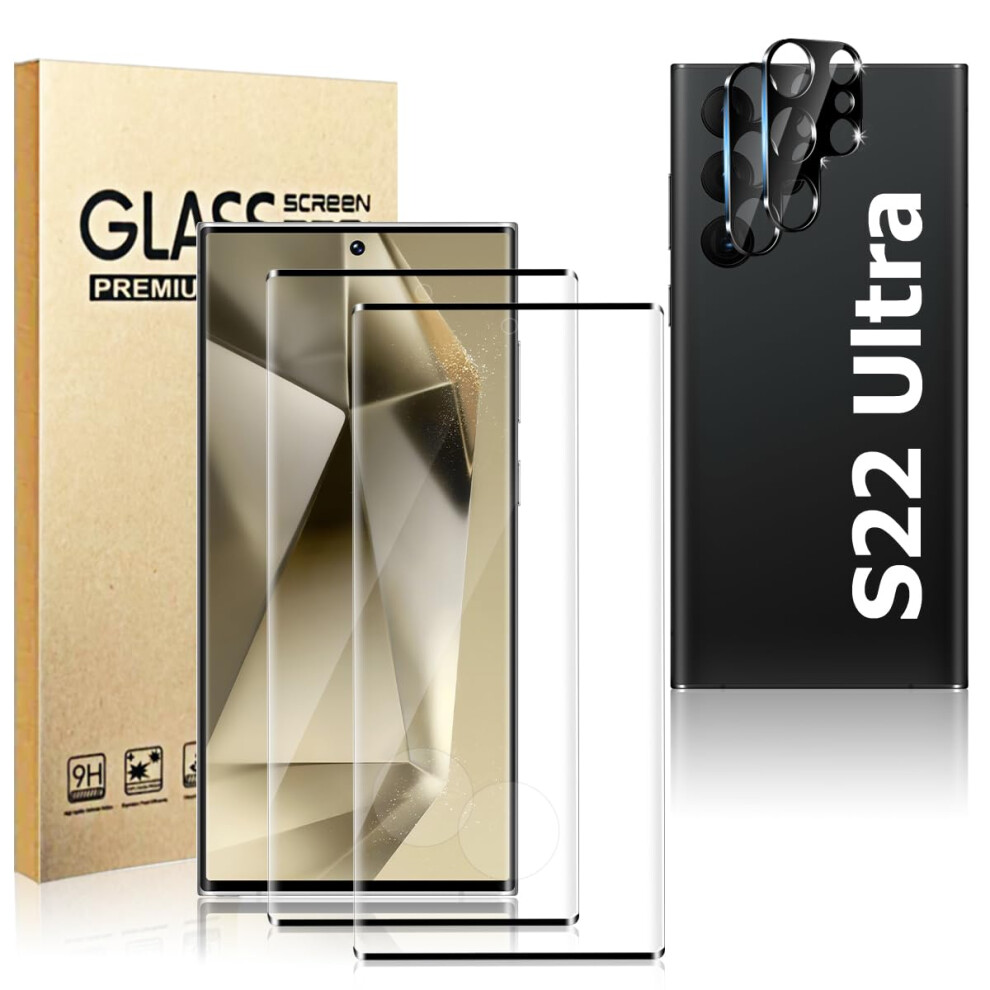(2+2 Pack) Galaxy S22 Ultra Screen And Camera Lens Protectors, 9H Glass, Fingerprint Unlock, Antishatter 9092120133448