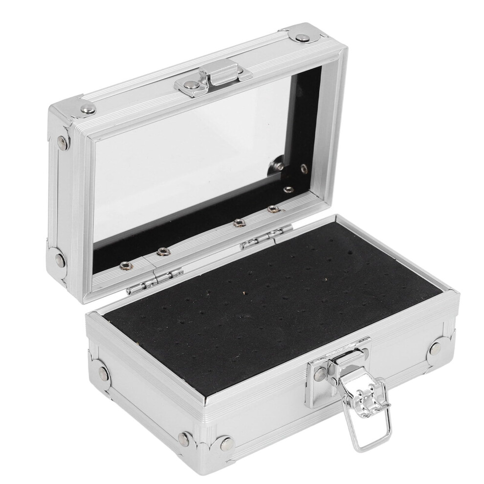 Nail Drill Bits Holder with Secure Lock, 50Hole Dustproof Storage Box, Transparent Flip Cover, Silver