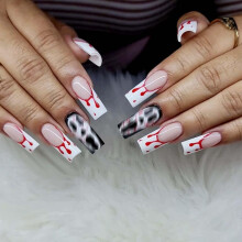 Halloween Press On Nails Long Square Fake Nails with Ghostface Blood Design Reusable Acrylic 24pcs