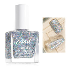 Silver Glitter Nail Polish Quick Dry Water Based Long Lasting Sparkle Silver Nail Polish for Women