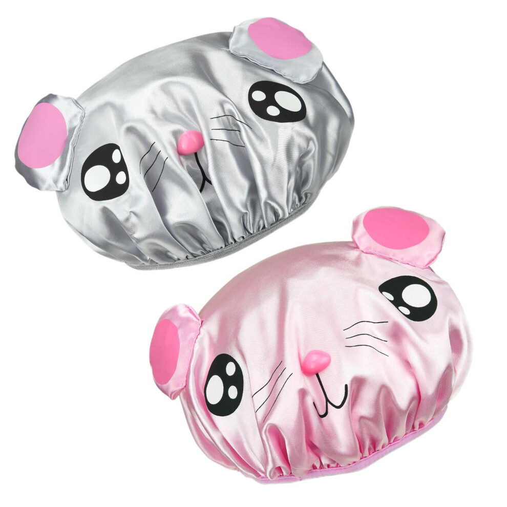 Kids Shower Cap 2PCS Reusable Waterproof Bath Cap with Gentle Elastic Fit and Soft Satin Comfort-image-OPC-PSNR529-NEW