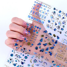 Butterfly Nail Stickers for Women, 30 Sheets Self Adhesive 3D Flower Nail Art Decals for DIY Manicure (Blue Butterfly)