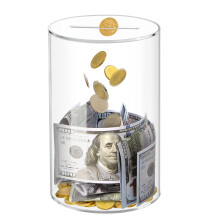 Clear Acrylic Piggy Bank for Adults and Kids, Medium Transparent Cylinder Money Saving Jar with Break‑to‑Open Security