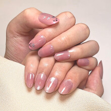 Press on Nails Short Pink Cat Eye Bow Design for Women and Girls Medium Length 12 Sizes