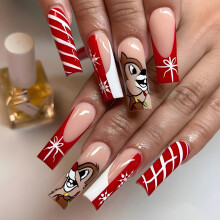 Christmas Coffin Press on Nails with Glue, 24pcs Reusable Acrylic Holiday Fake Nails Set