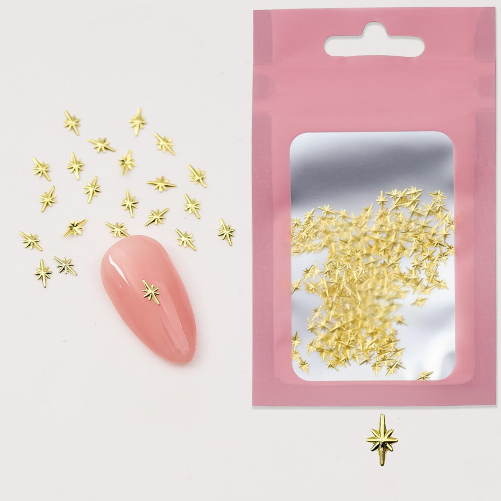 Gold 200Pcs Nail Charms Six Pointed Star Alloy Decorations For Acrylic Nails And Diy Nail Art