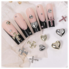 16PCS 3D HeartShaped Cross Nail Charms Alloy Rhinestone Decorations for Luxury Acrylic Nails