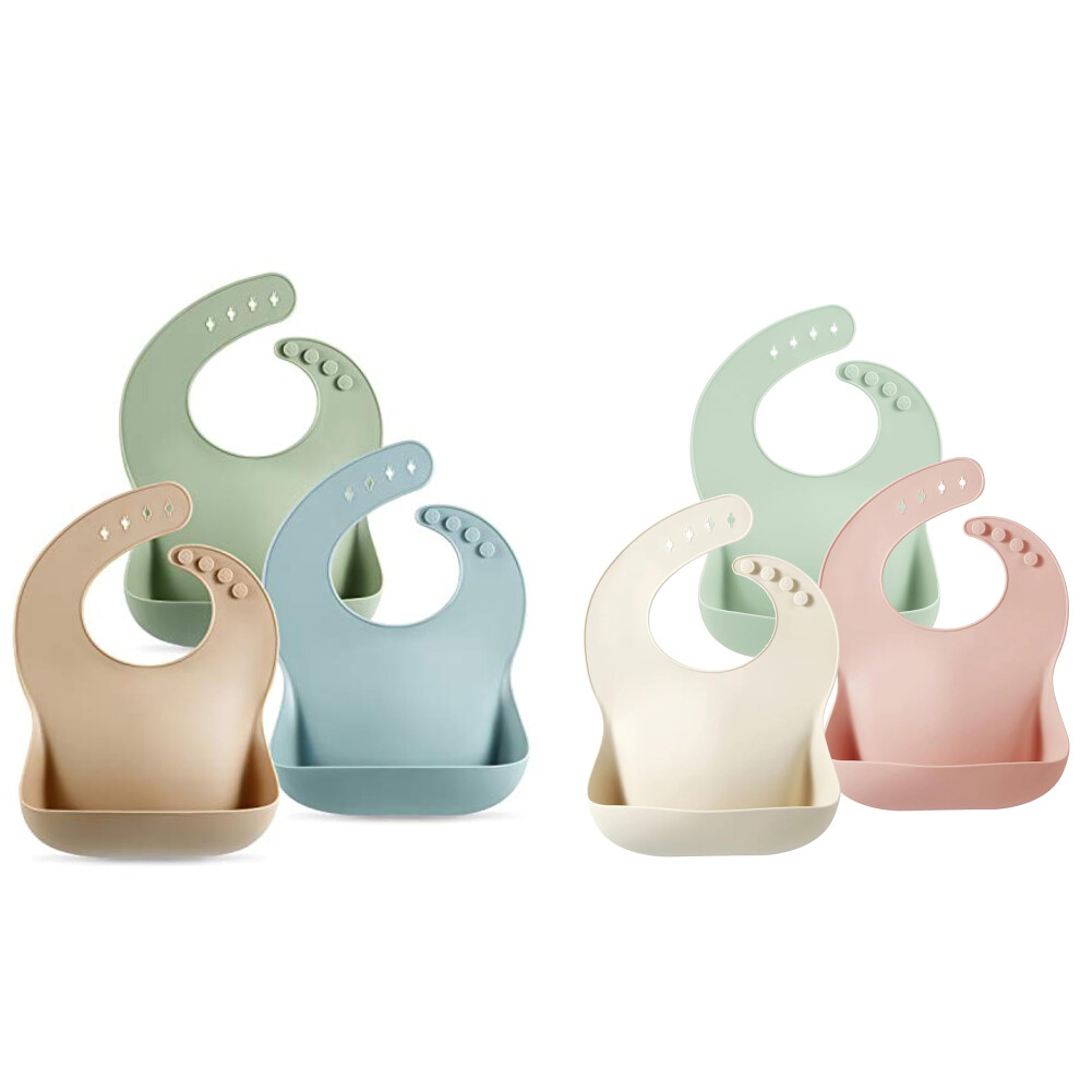 Set of 6 Silicone Baby Bibs with Built‑in Food Catcher, Waterproof and Easy Clean for Toddlers