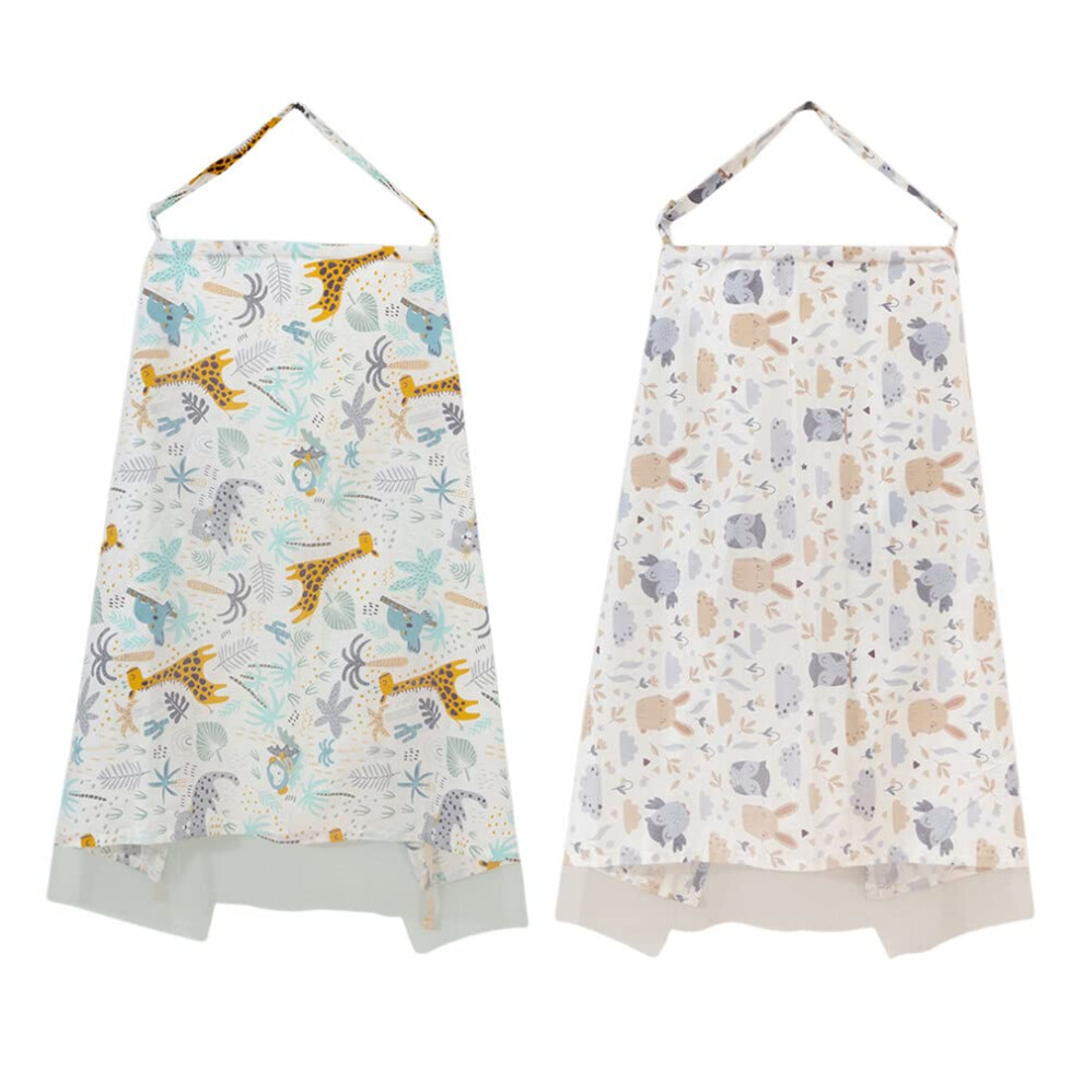 2 Pack Breathable Cotton Nursing Cover with Wire Hoop, Full Privacy Breastfeeding Apron Scarf for Summer