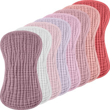 8 Pack Pink Purple Muslin Burp Cloths for Baby, Soft Absorbent Cotton 20x10 Towels for Newborns