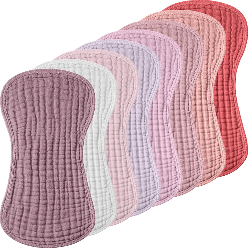 8 Pack Pink Purple Muslin Burp Cloths for Baby, Soft Absorbent Cotton 20x10 Towels for Newborns