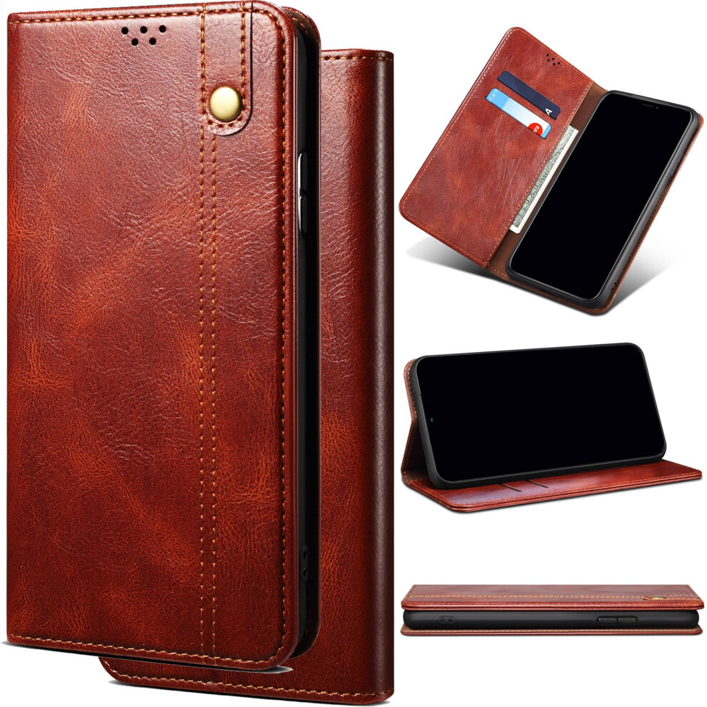 Leather Wallet Case With Magnetic Flip Cover, Hidden Card Slots And Stand For Iphone 16 Pro Max Dark/Brown 9771547511205