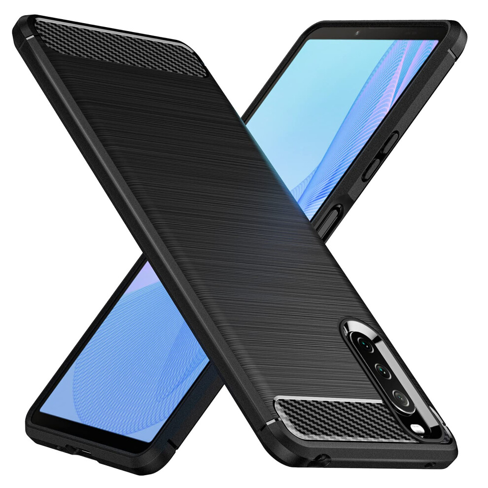 Shockproof Tpu Cover With Carbon Fiber Texture, Anti Slip Grip, For Sony Xperia 10 Iii Black 9073542648628