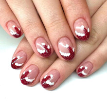 Christmas Press On Nails Short Almond Santa Hat Tips Glitter Red 24pcs Reusable Holiday Fake Nails