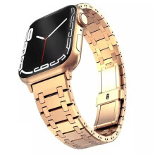 Rose Gold Stainless Steel Band and Case for Apple Watch 45mm 44mm 42mm Scratch‑Resistant Bracelet