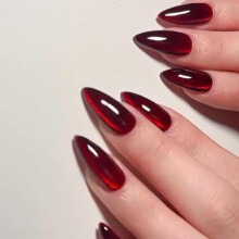 Press On Nails Medium Almond Wine Red Acrylic Fake Nails with Glue Reusable Glossy Full Cover Set