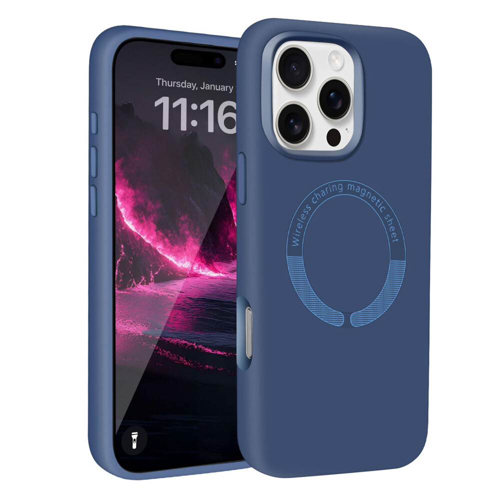 Magnetic Silicone Case For Iphone 16 Pro Max, Shockproof Slim Cover With Soft Touch And Antifingerprint Blue 9771547511335
