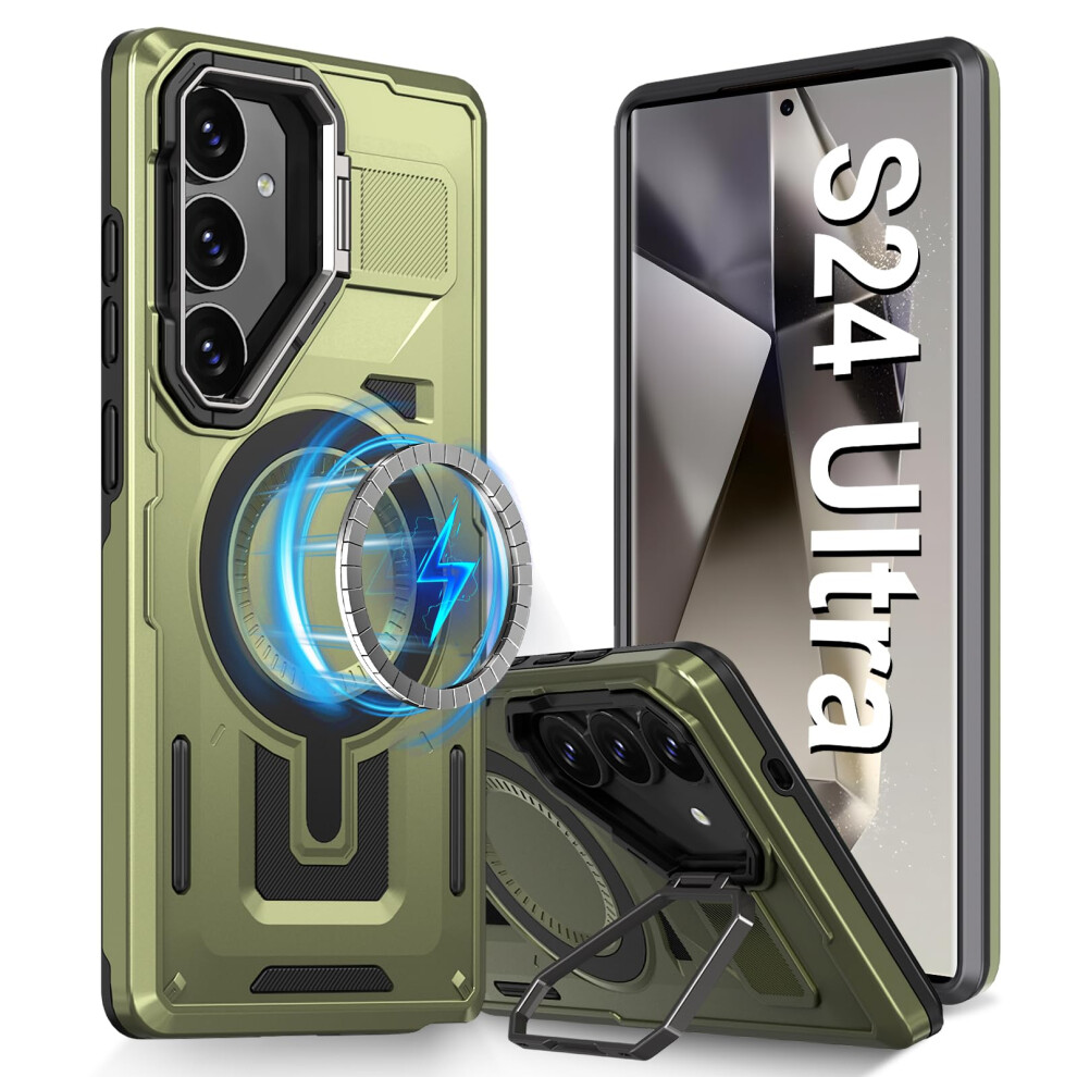 Case For Samsung Galaxy S24 Ultra Magsafe Compatible Magnetic Kickstand Cover Military Grade Protection Green 9771547511380