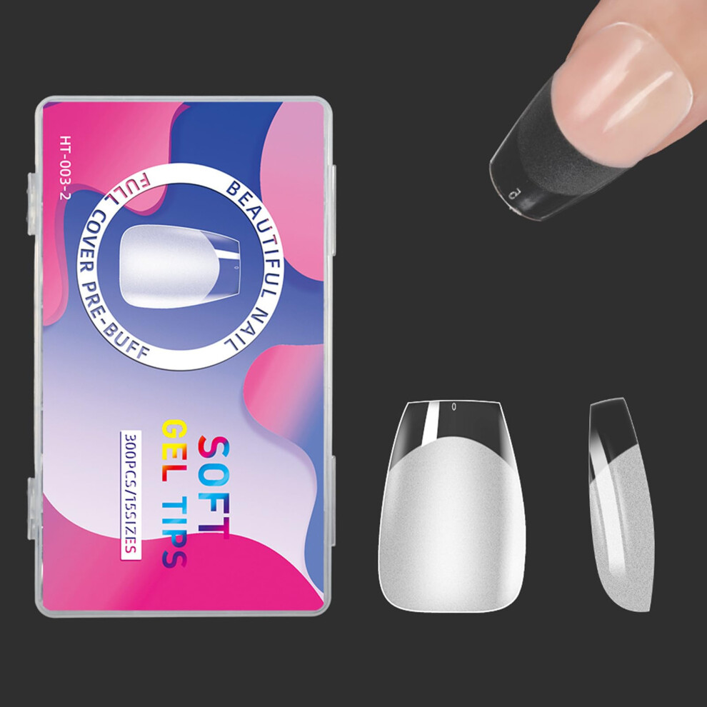 Press On Nails 300pcs Clear Traceless Frosted Acrylic Nail Tips Matte Soft Gel Extension Set