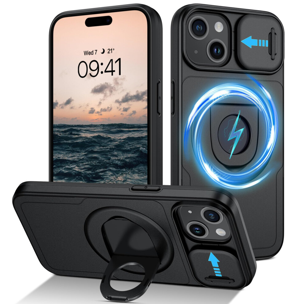 Magsafe Case With Slide Camera Cover, Shockproof Protection And Foldable Kickstand For Iphone 15 Plus 9330225916499