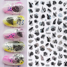 Nail Art Stickers Black Geometry 3D SelfAdhesive Design Easy Replacement 12.2x7.7cm